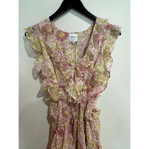 NWT Misa Los Angeles Jolie Floral Ruffle Mini Dress Flora Medallion White Small - Picture 3 of 5